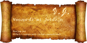 Veszprémi Jolán névjegykártya
